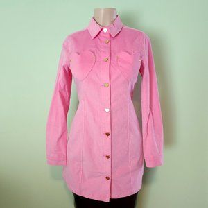 Rare Dolls Kill Velvet Heart Button Up Lazy Oaf Hot Pink Longsleeve Dress SM